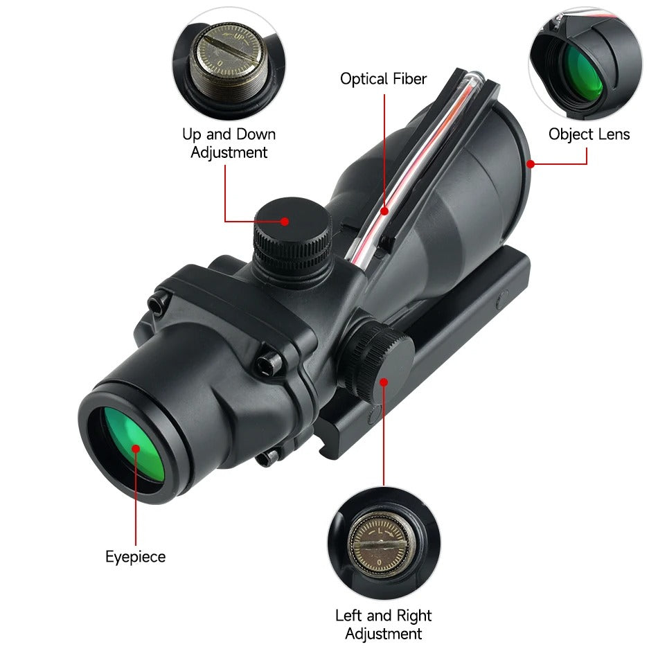 Precision View ACOG 4X32 Scope - Red Fibr Optics Edition